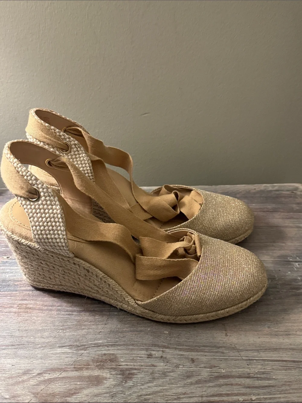 Kelly & Katie Cream Espadrille Wedge Ankle Tie Sandal